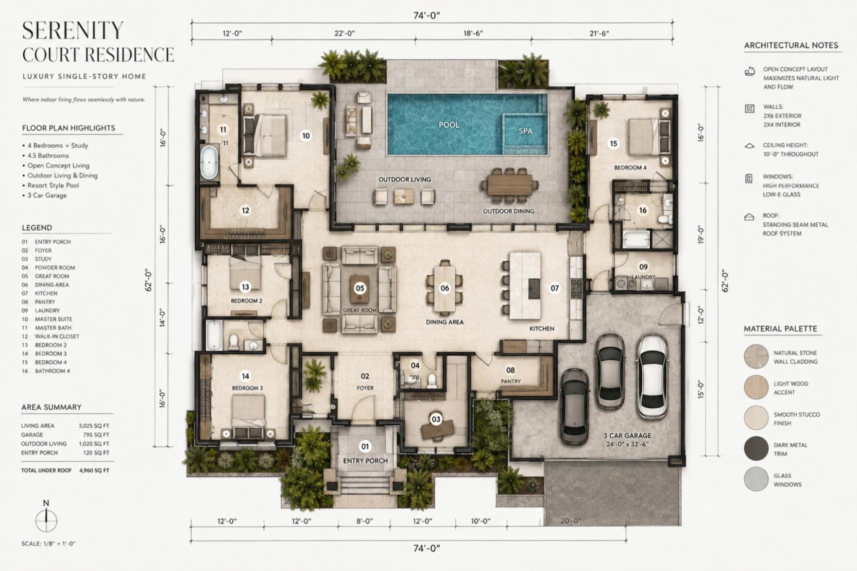 LUXURY POOL HOME — 3D PLAN